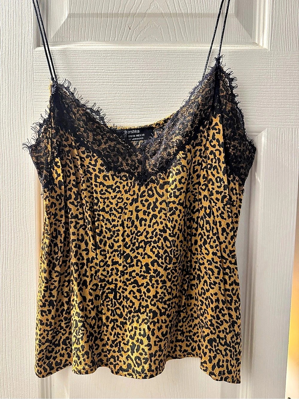 Bershka Animal Print Tulle Lace Camisole Brown & Black Medium